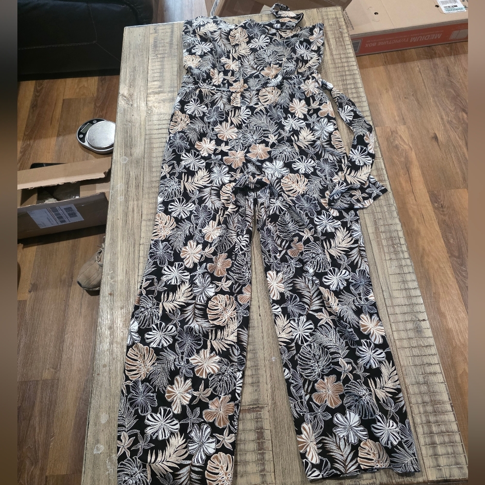 J Jill XL Floral Black and White Jumpsuit